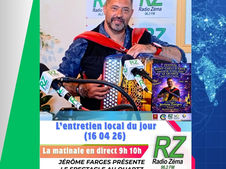 L'entretien local du jour (16 04 26) dans la matinale en direct du jeudi !  Jérôme Farges nous présente son spectacle avec le CCL et dans le cadre du St Chely d'Arte 2026  le Thé dansant le dimanche 10 05 26 au Quartz ! Billetterie sur place ! Tarif 8 euros !  Replay sur radiozema.com !  #news #spectacle #culture #agendaculturel #actuslocales