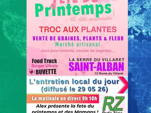 Bon matin et nous retrouvons Alex de l'association d'utilité locale qui vous donne rendez-vous le 31 05 26 à la Serre du Villaret ! L'entretien local du jour (Vendredi 29 05 26) Alex présente la fête du printemps à St Alban sur Limagnole 31 05 26 #news #actuslocales #nature #education #fetedesmeres2026