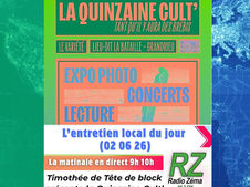 Bonjour ! Ce matin on écoute l'entretien local du jour (Mardi 2 06 26)   Avec Timothée de l'association Tête de Block, il nous présente la Quinzaine Cult' à Grandrieu (15 au 26 Juillet 26). Lieux de rendez-vous, programmation, expo photo,   concerts !  #news #actuslocales #lozere #agenda