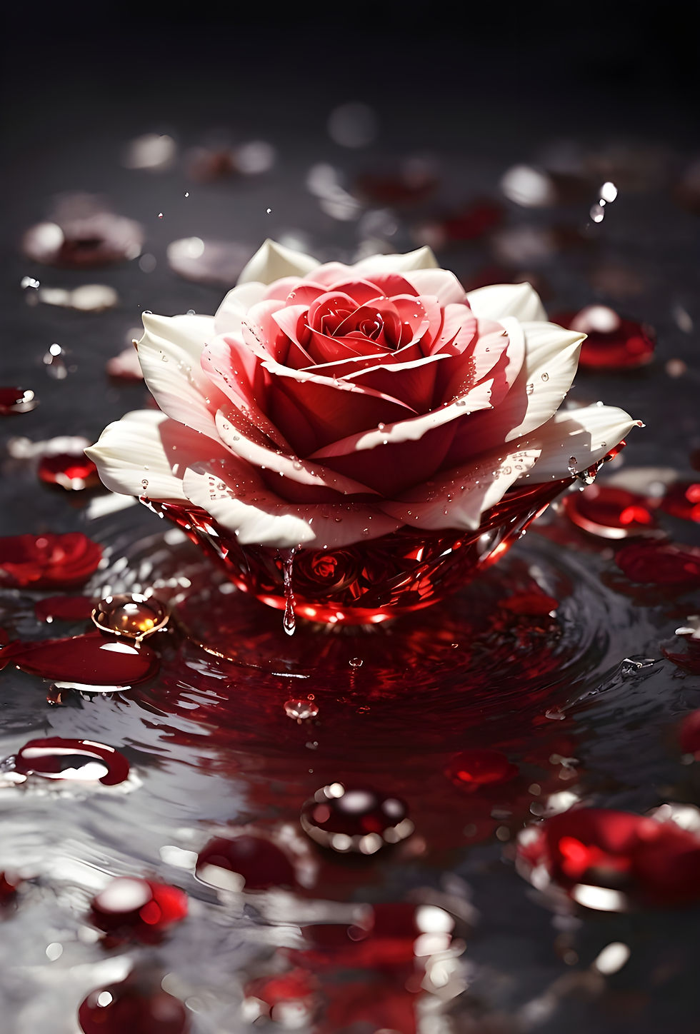A rose in bloody water, symbolizing Chiron transits