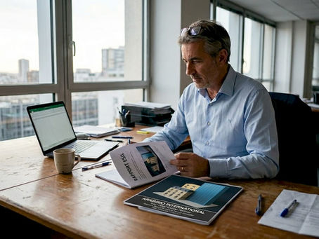 Un responsable analyse un dossier ESG assis à son bureau, concentré sur les enjeux de développement durable et de gouvernance.