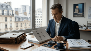 Un homme passe en revue un dossier immobilier à son bureau