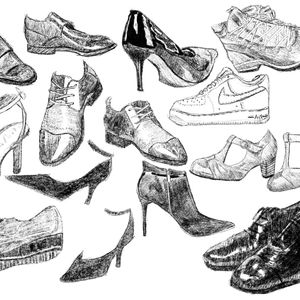 Sketches of a variety of shoes