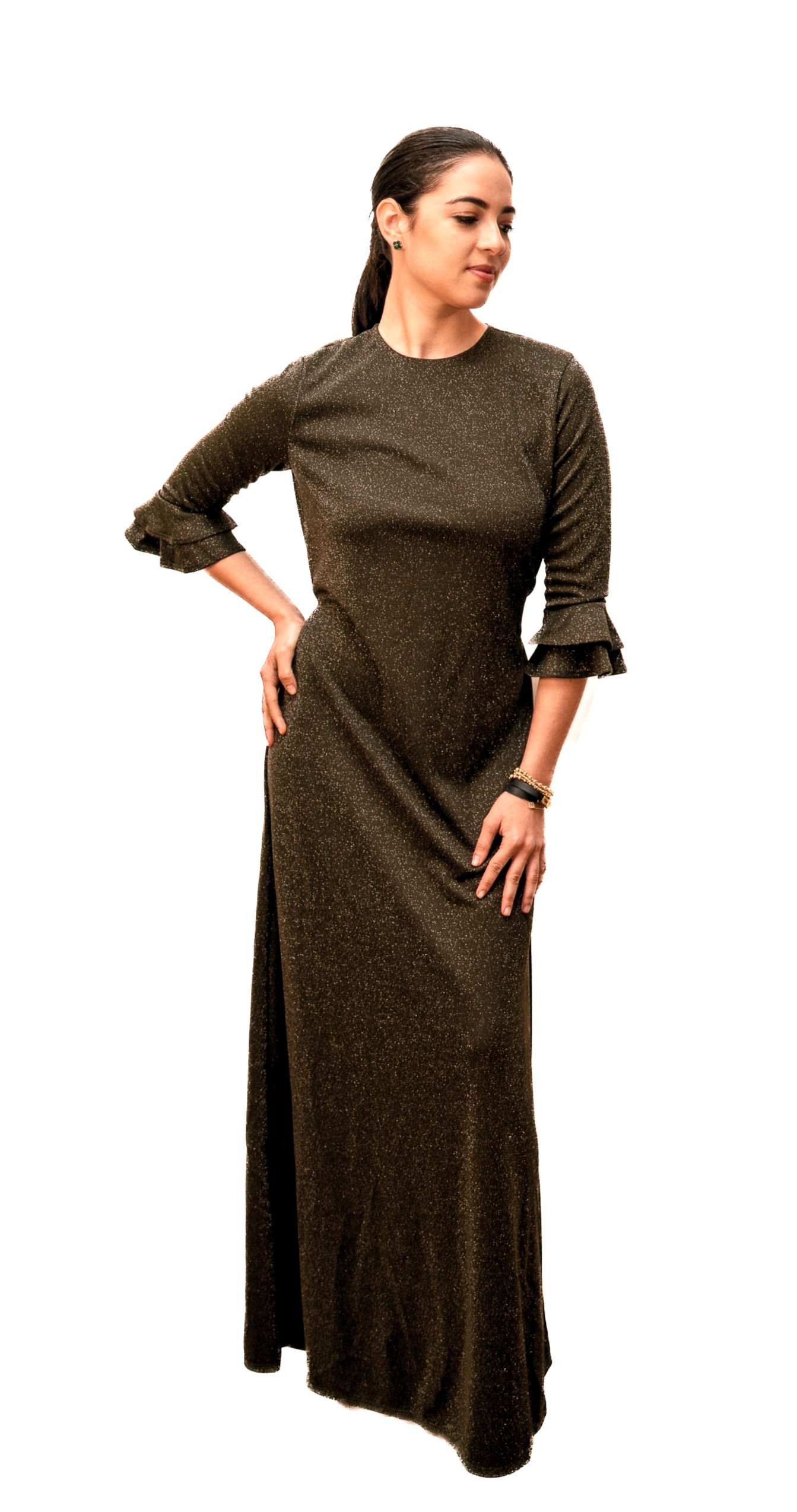 Maxi Dress Bell Khaki Sparkle Plus Size
