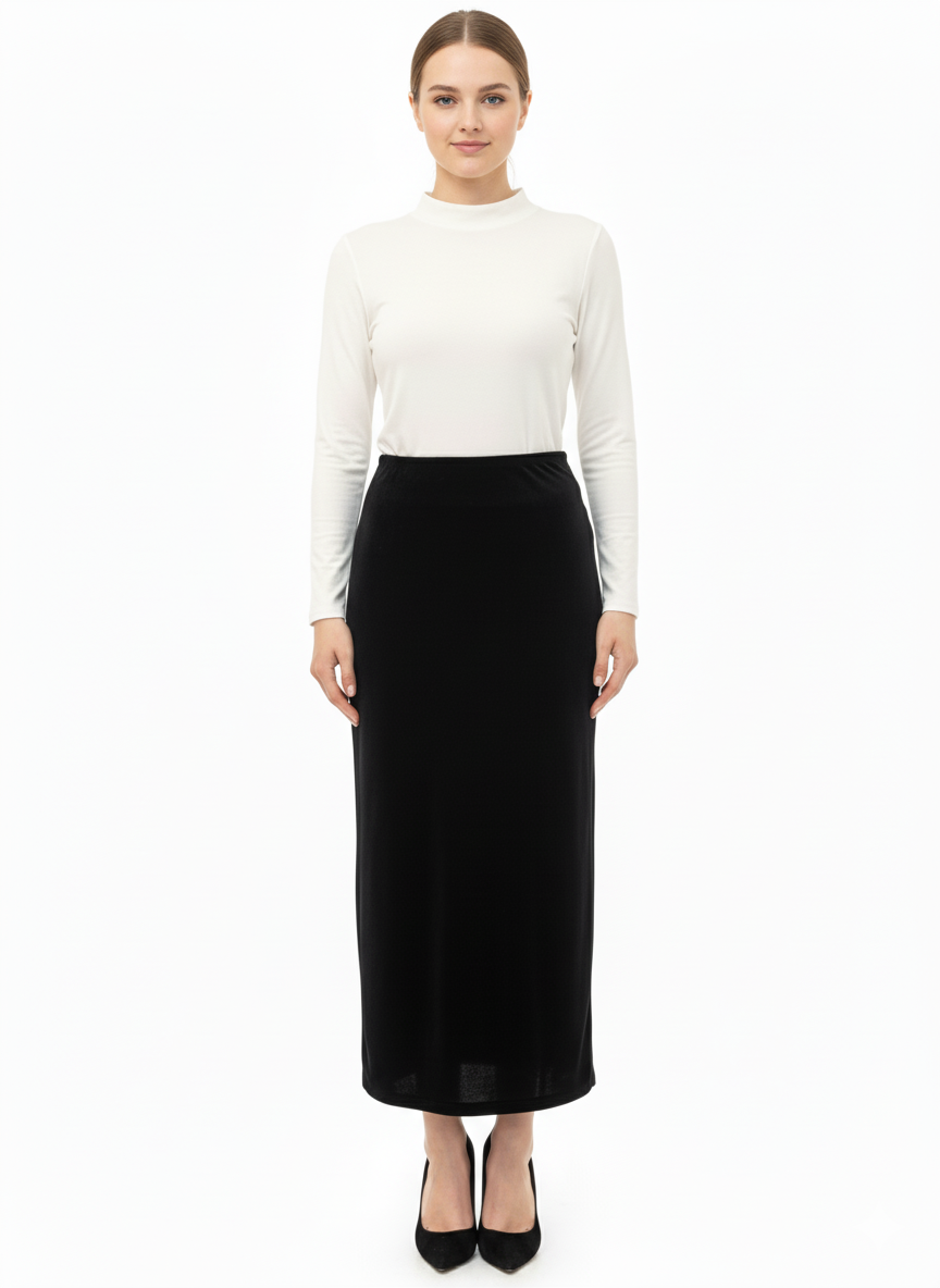 Thumbnail: Modest Maxi Skirt Black Velvet Plus Size