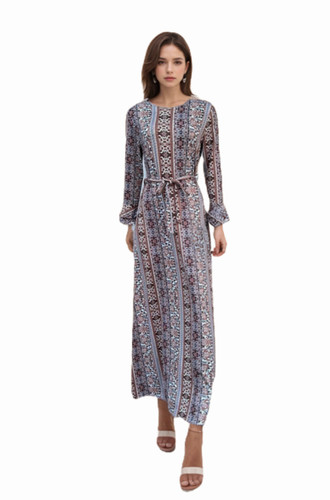 Mocha & Caramel Floral Print Zip Front Midi Dress