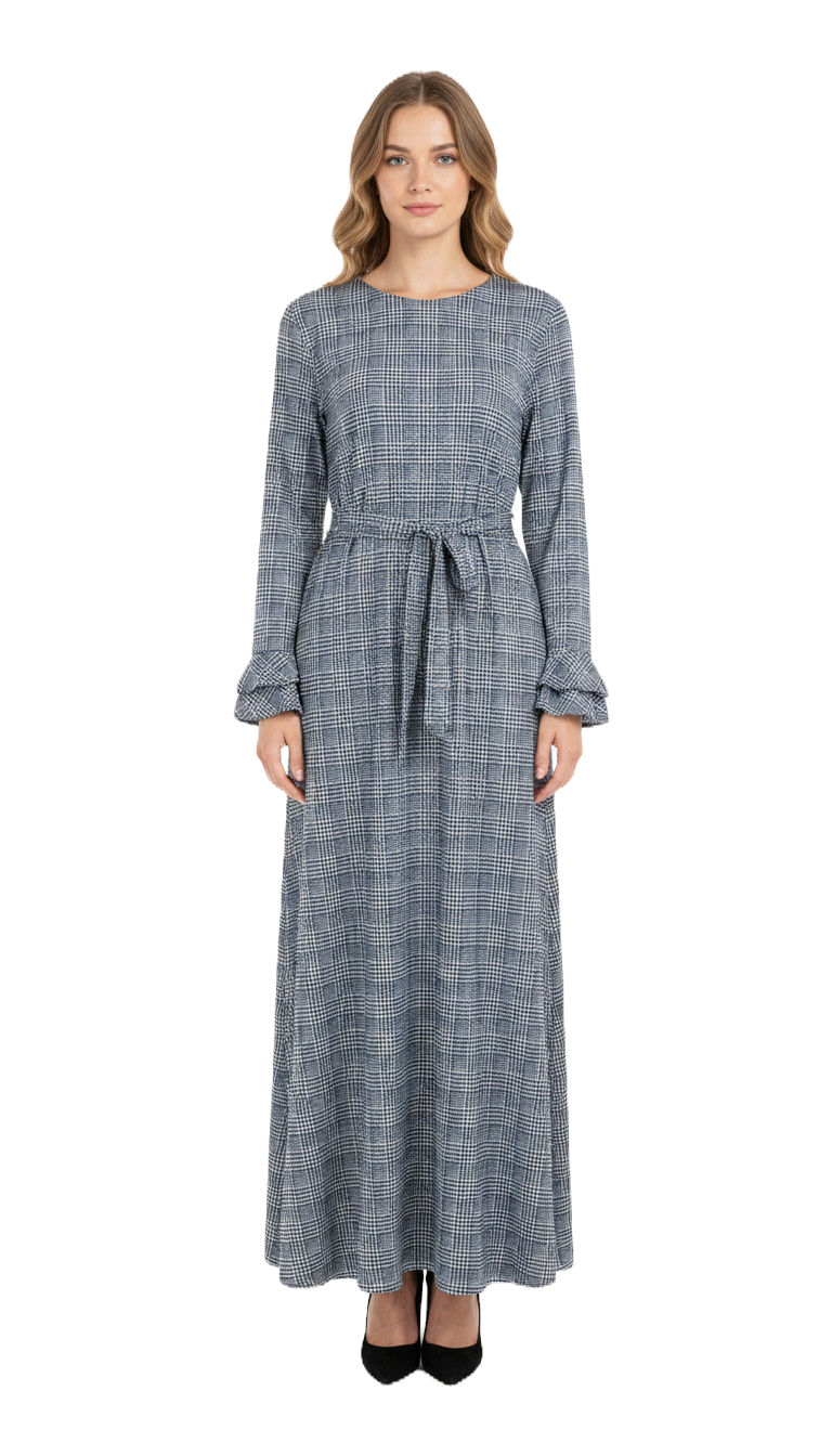 Maxi Dress Navy and White Houndstooth Plaid