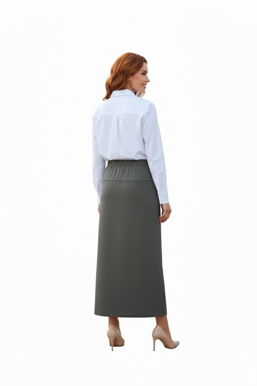 Thumbnail: Modest Basic Yoke Skirt Plus Size - 2 Lengths / 4 Colors