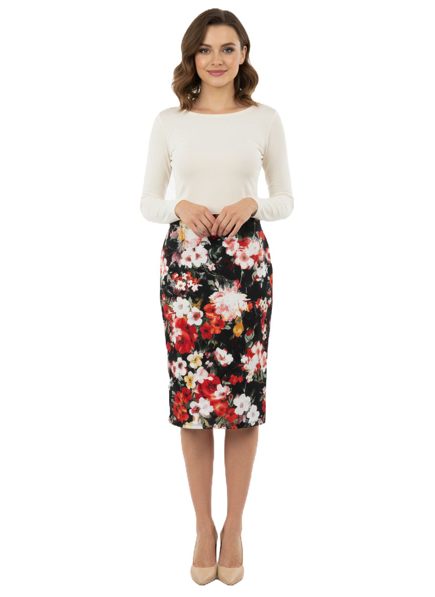 Modest Midi Skirt Floral Elegance Plus Size Hands Together View
