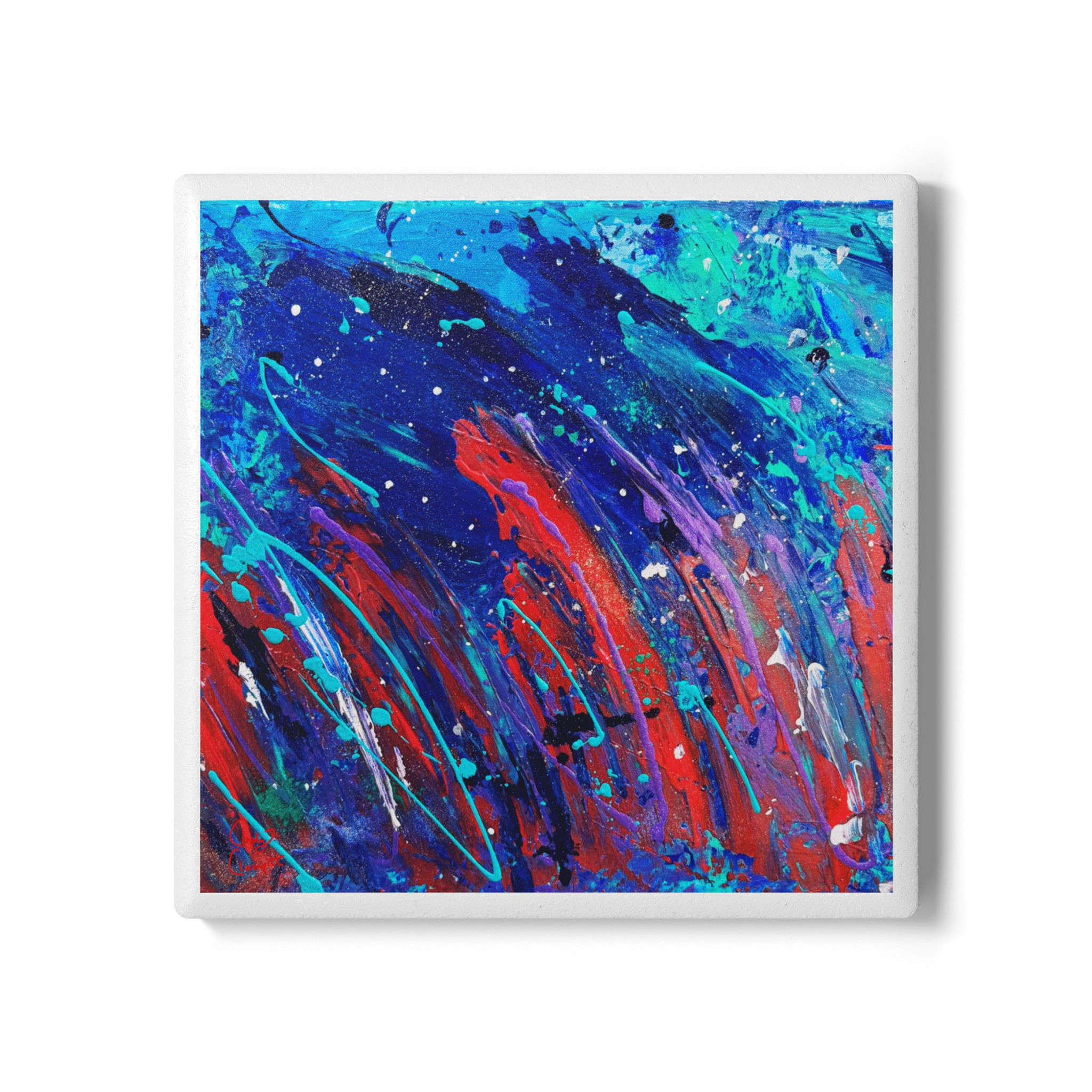   Square Ceramic Coaster - Fireworks Abstract