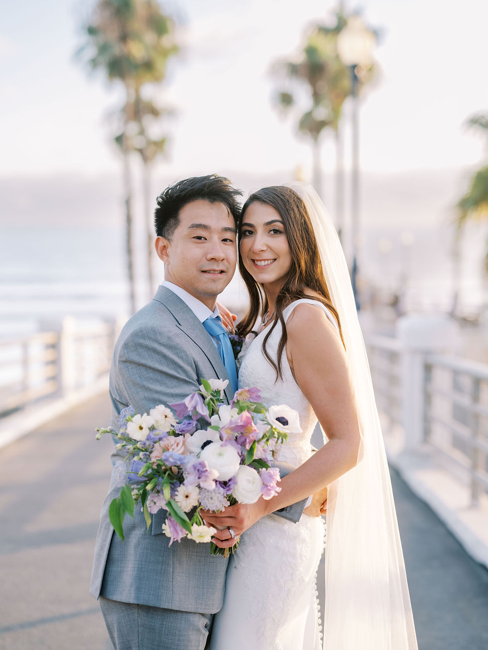bride and groom portrait in oceanside