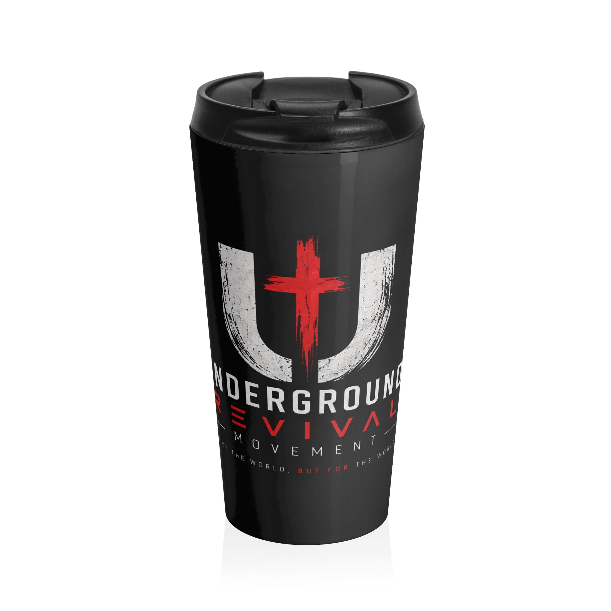 Underground Revival Movement Stainless Steel Travel Mug | Faith Cross Logo