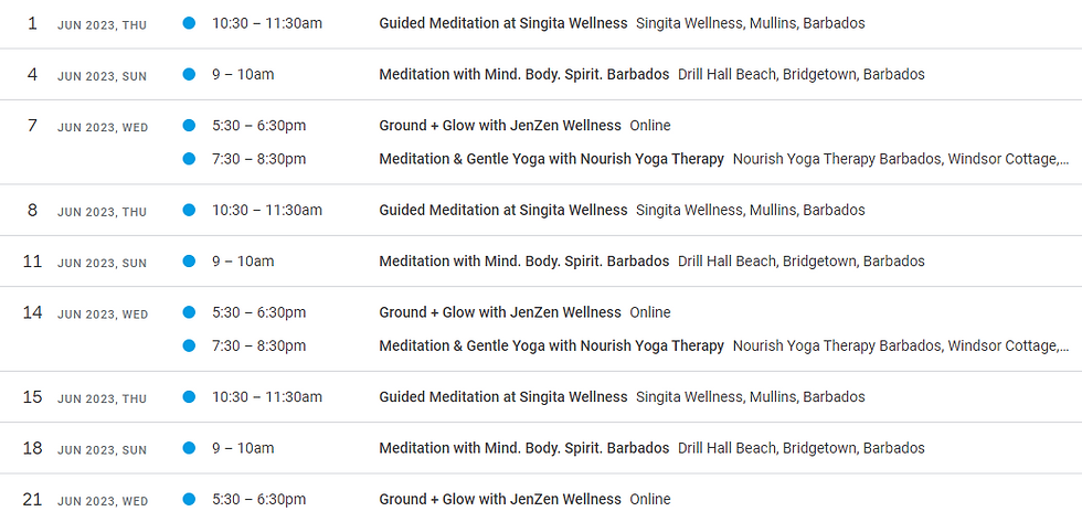Meditation Schedule for June, 2023