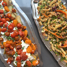 Salade tomates rôties et burrata & Salade de pates au blé complet