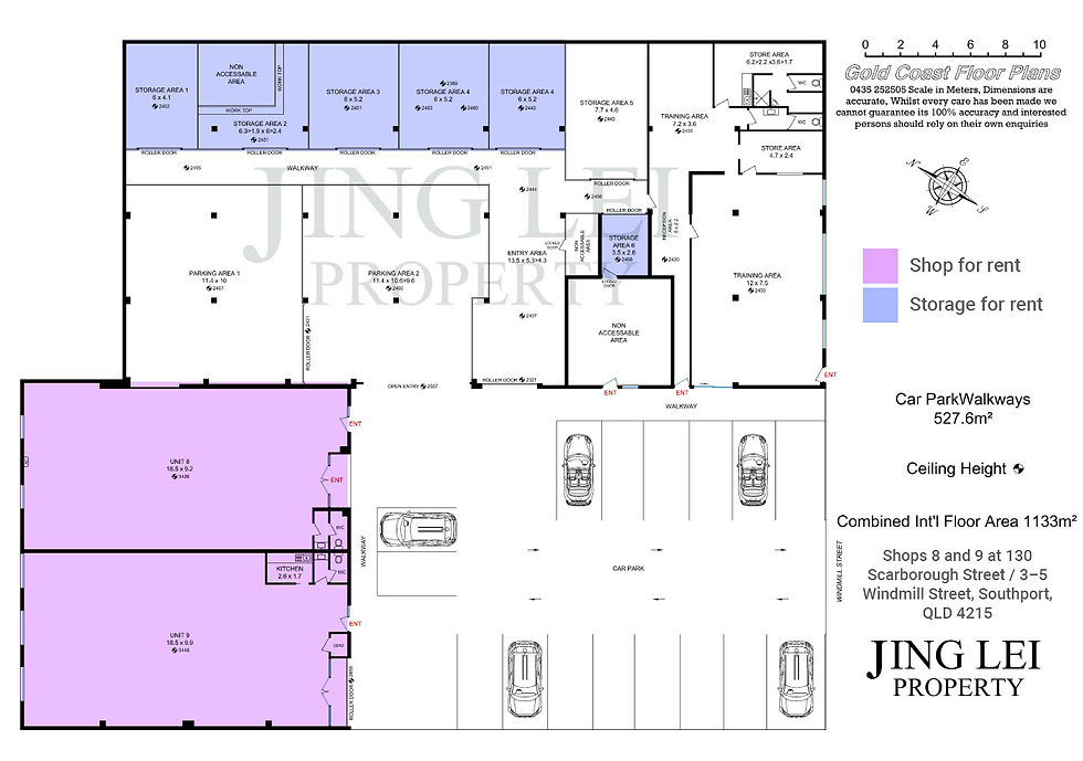 Floorplan showing Shops 8 and 9 layout