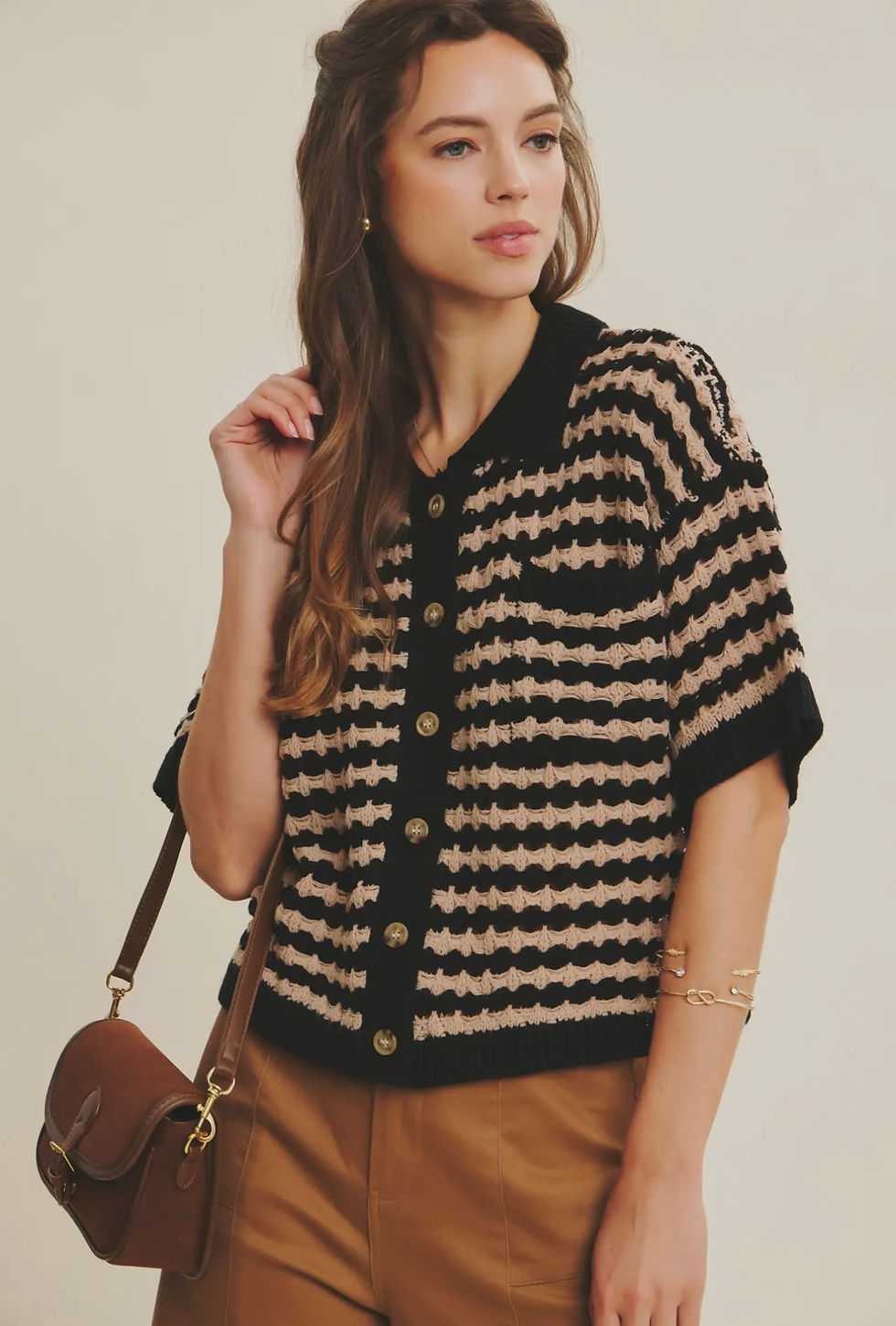 Thumbnail: Button Down Striped Sweater Top