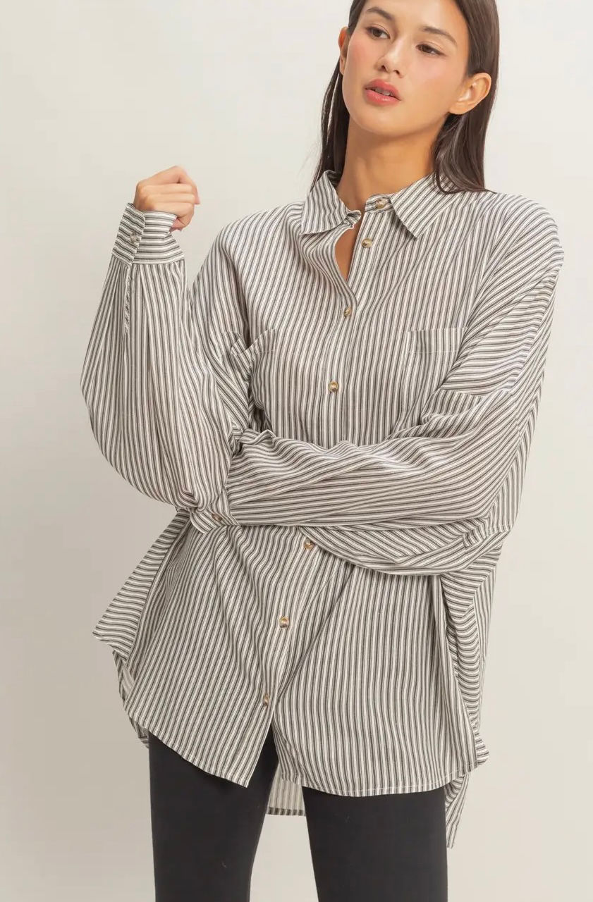 Oversized Striped Button-Up Shirt