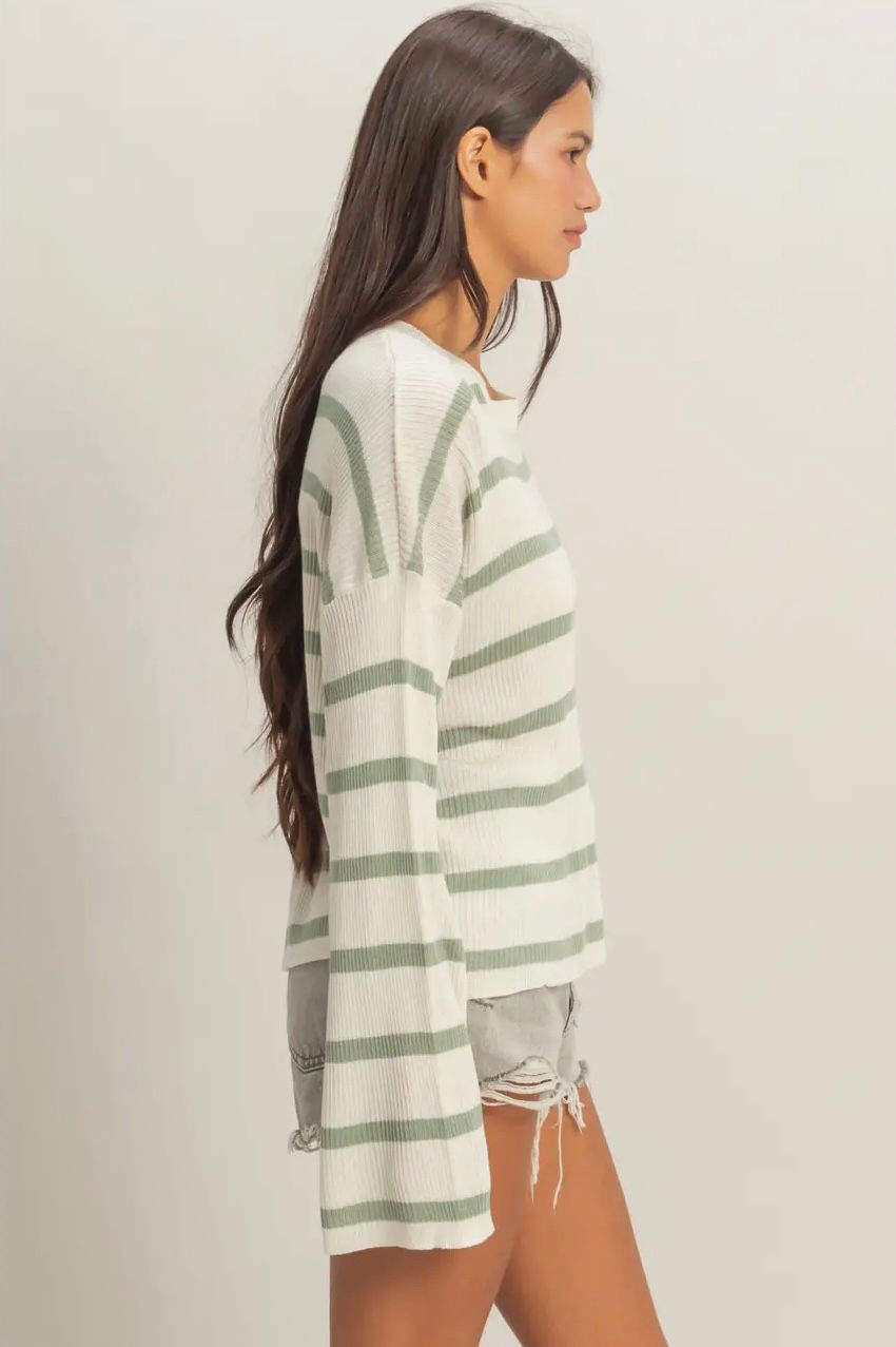 Thumbnail: Lightweight Wide Sleeve Striped Sweater
