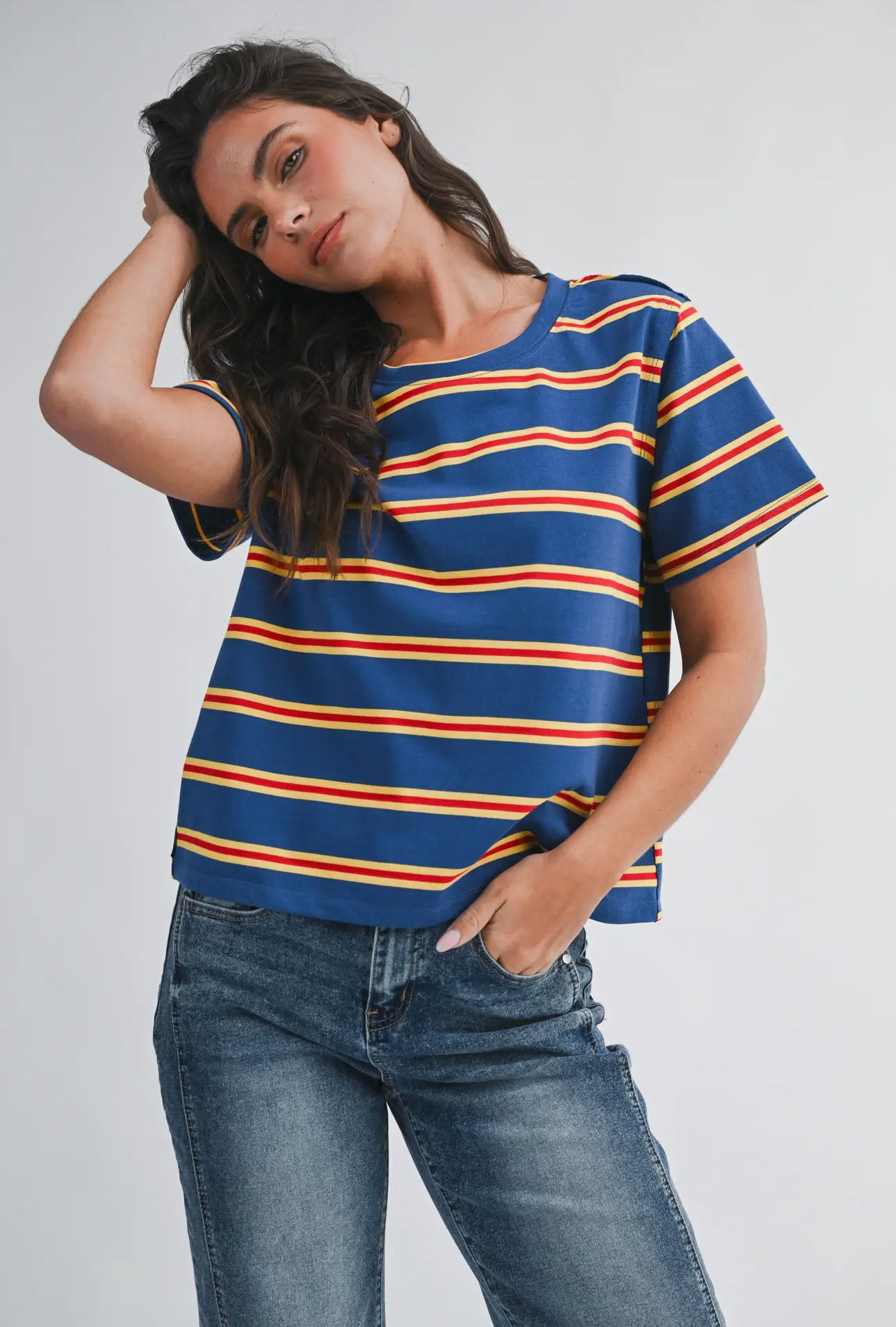 Blue Striped Boxy Tee