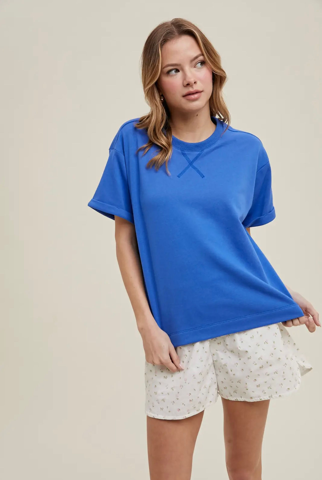 Royal French Terry Cuff Sleeve Top