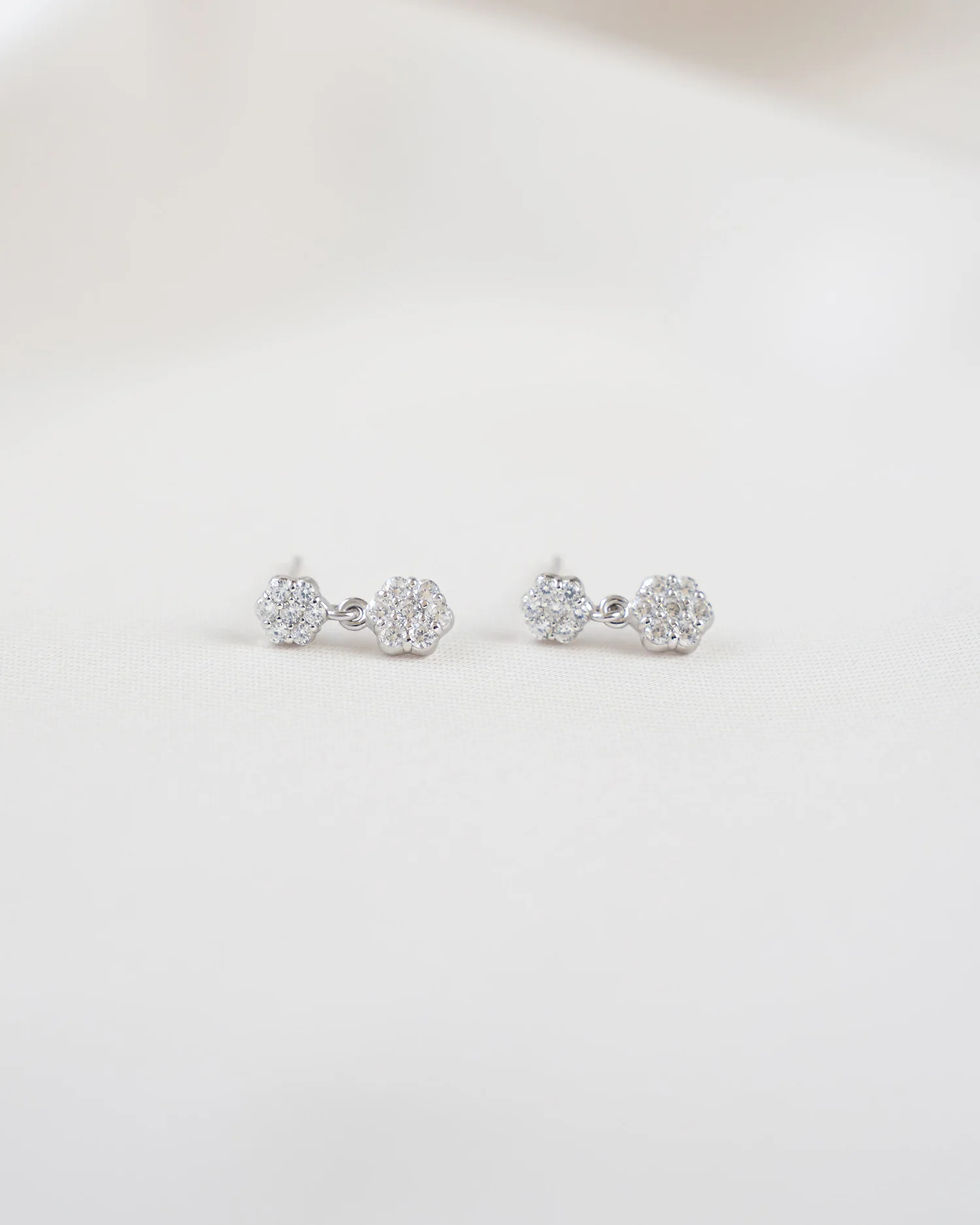 Thumbnail: Diamond Flower Charm Studs | Silver