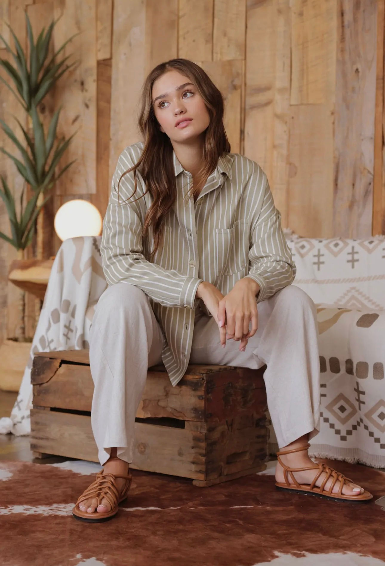 Striped Olive Button Down 