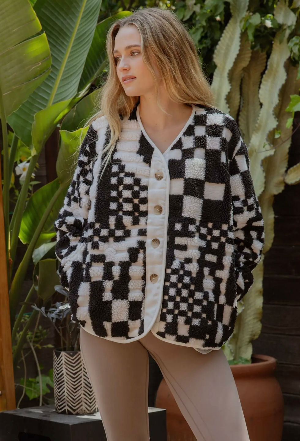 Thumbnail: Checkered Button Down Fleece Jacket