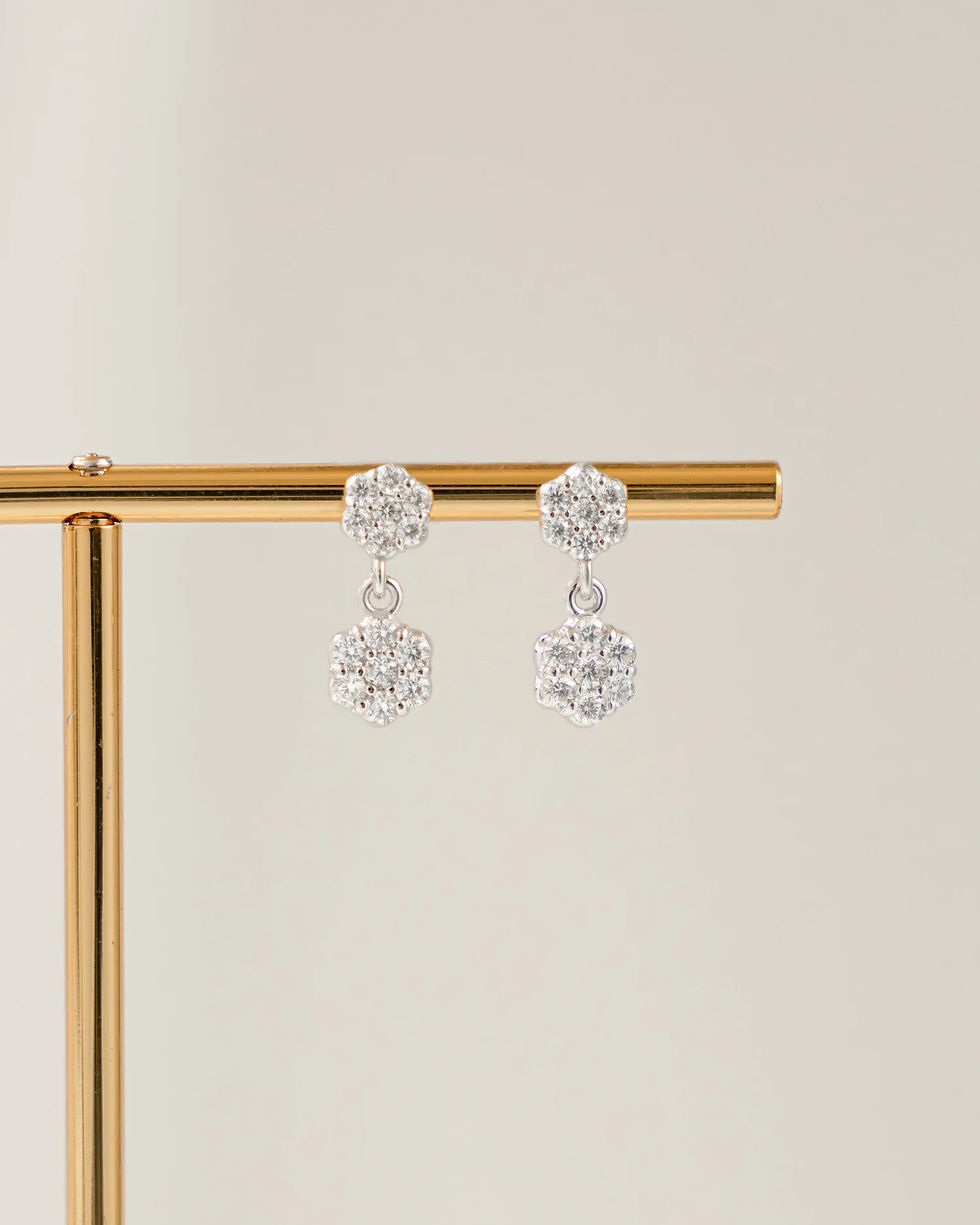 Thumbnail: Diamond Flower Charm Studs | Silver