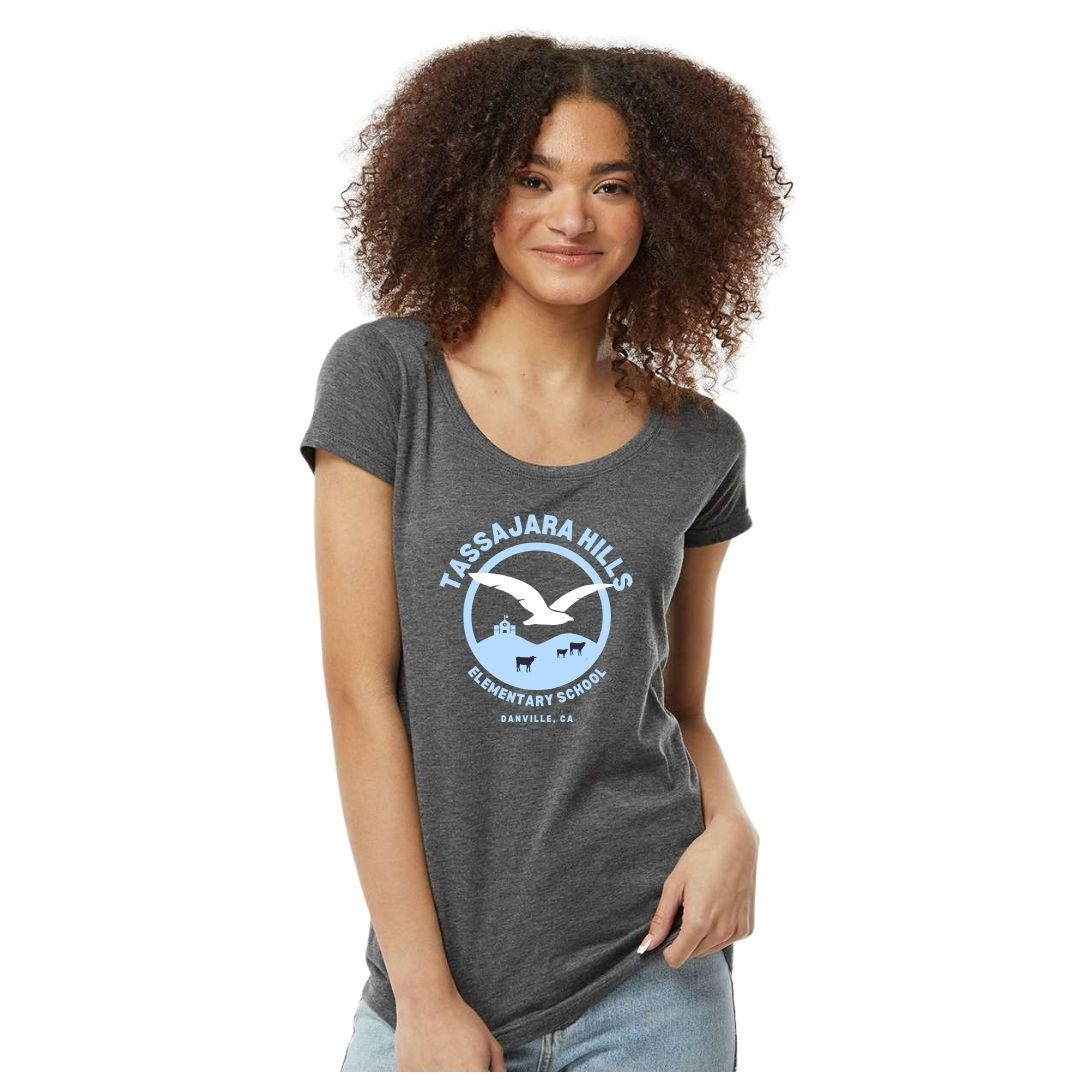 WOMEN Dark Grey Soaring Hawk Scoop Neck T-Shirt
