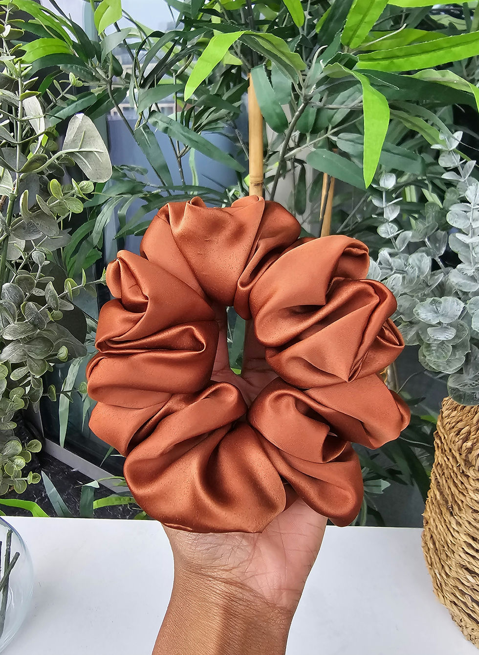 Miniature : LARGE - Cinnamon  Satin Scrunchie 