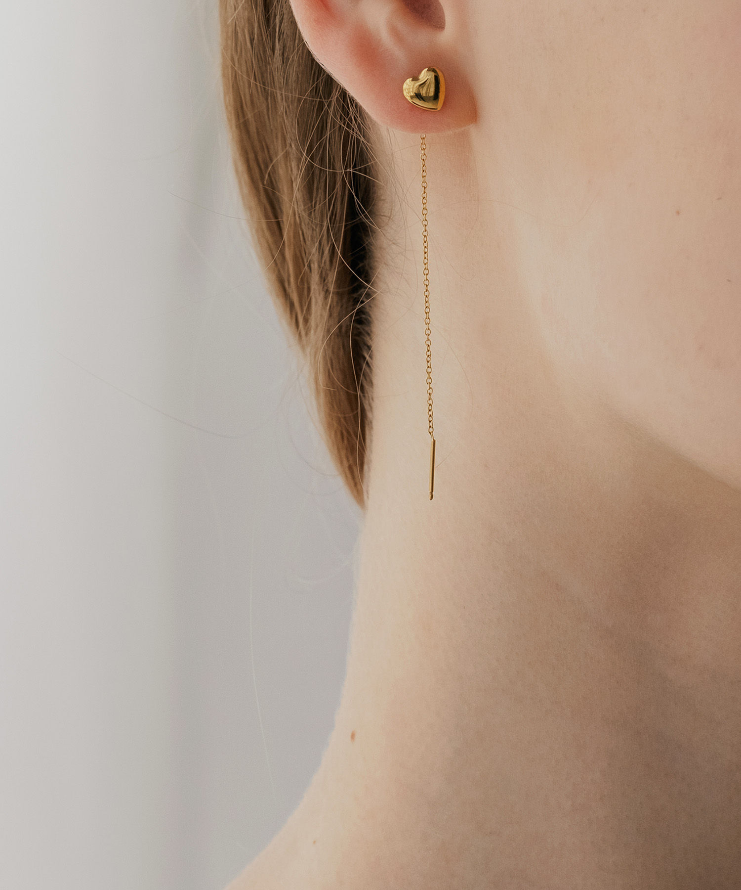 [surgical stainless] ハート チェーン ロング ピアス