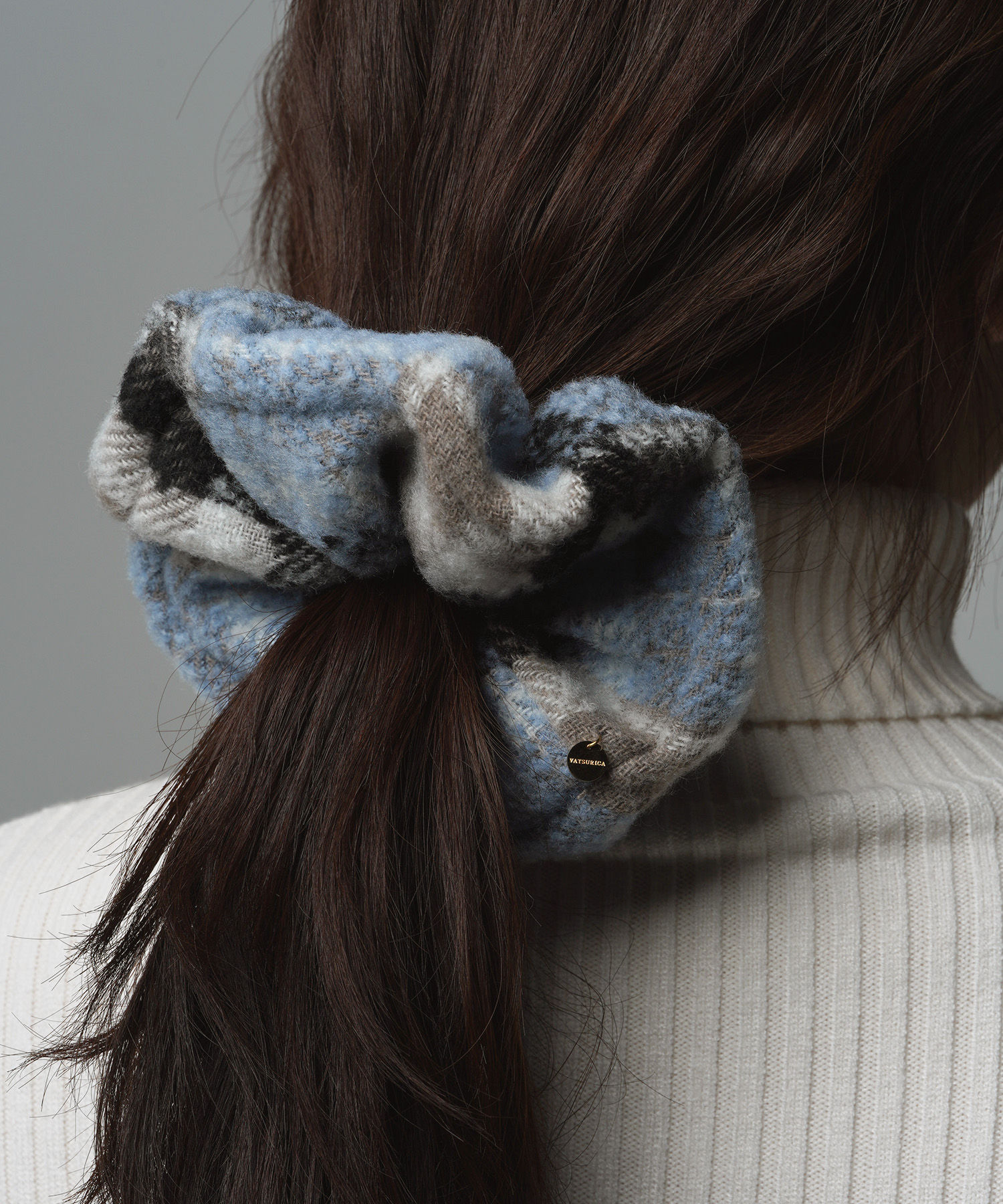 ニット チェック ボリューム シュシュ