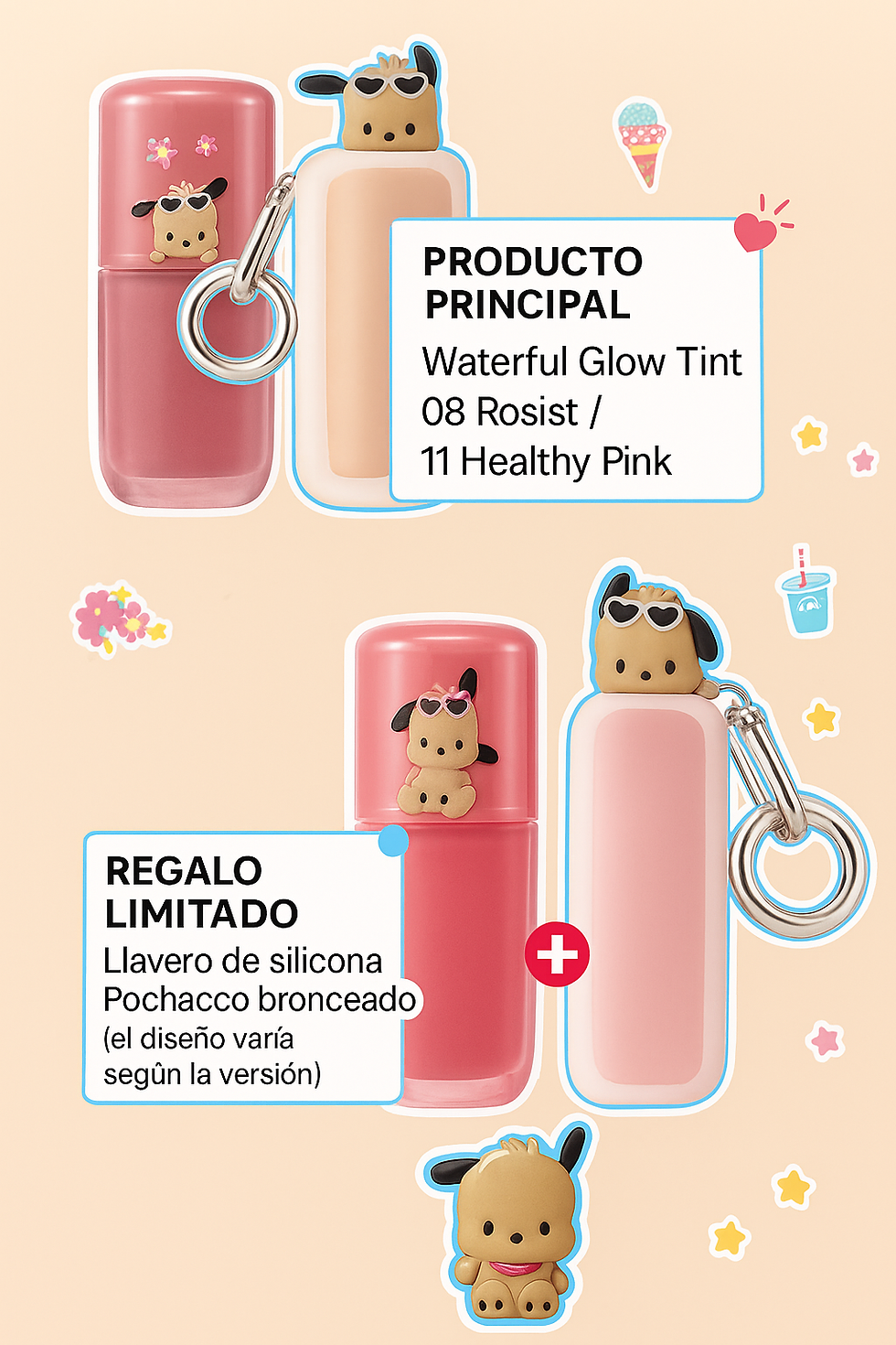 Miniatura: WAKEMAKE Waterful Glow Tint 4.6g + Llavero de silicona Pochacco