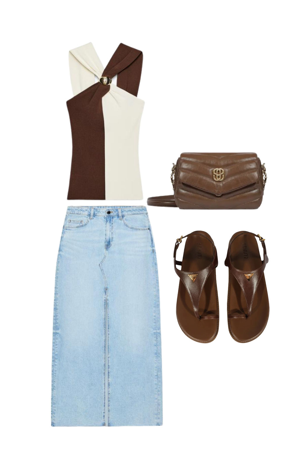 Blusa e Saia Zara e Bolsa e papete Schutz