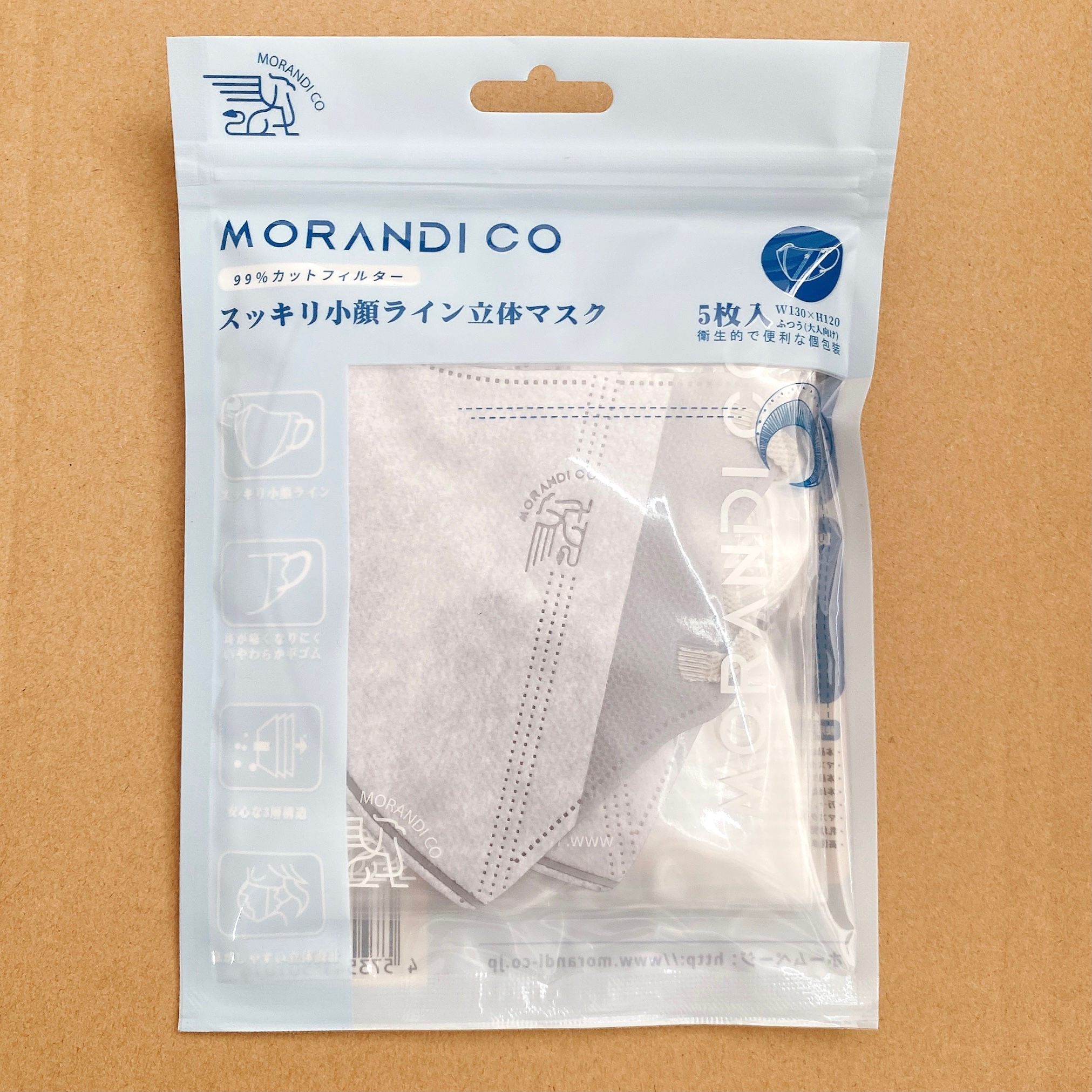 スッキリ小顔ライン立体マスク(グレーブルー)5枚