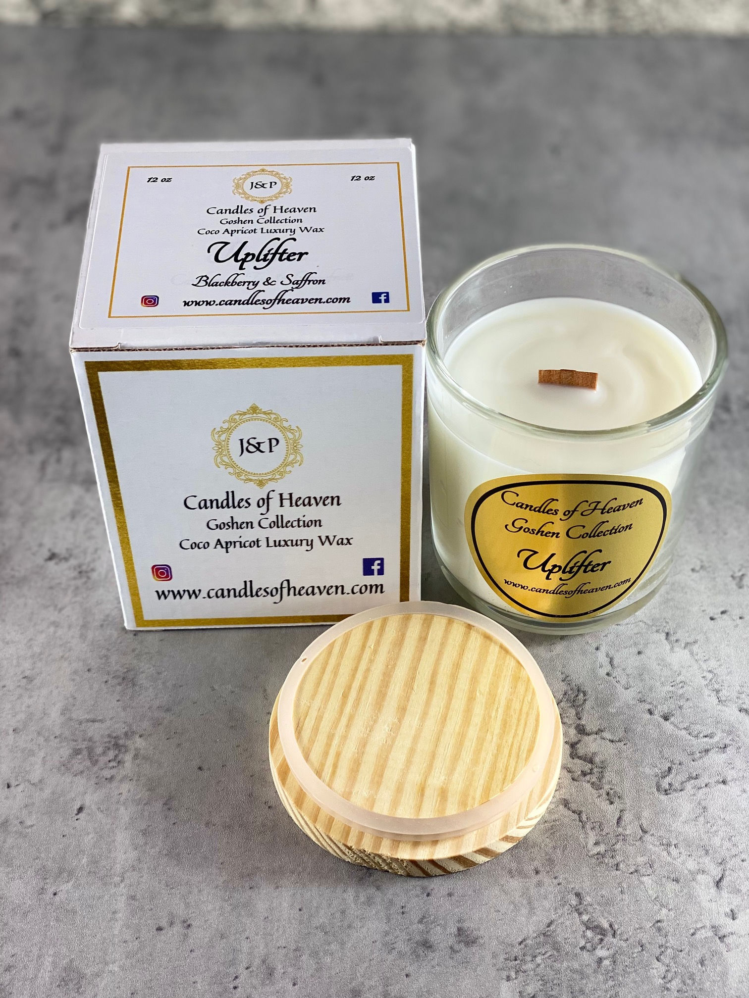 12 oz "Uplifter" - Coco Apricot Wax Candle in Translucent Naked Aura Vessel