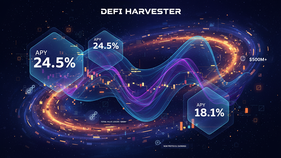 Close-up view of a digital dashboard showing DeFi yield farming metrics