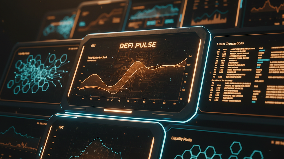Eye-level view of a digital dashboard showing DeFi analytics