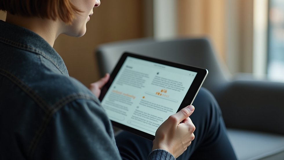 Close-up view of a person reading an AI-guided ebooklet on a tablet