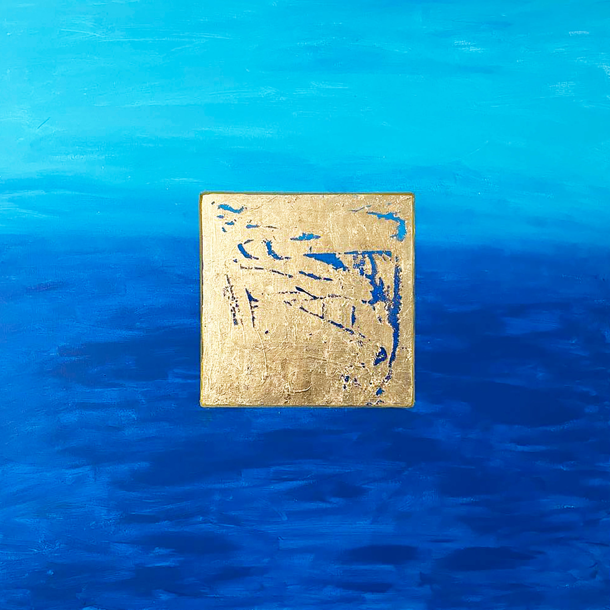 ABSTRACT BLUE - Gold leaf and oil painting - 36"x 36"
