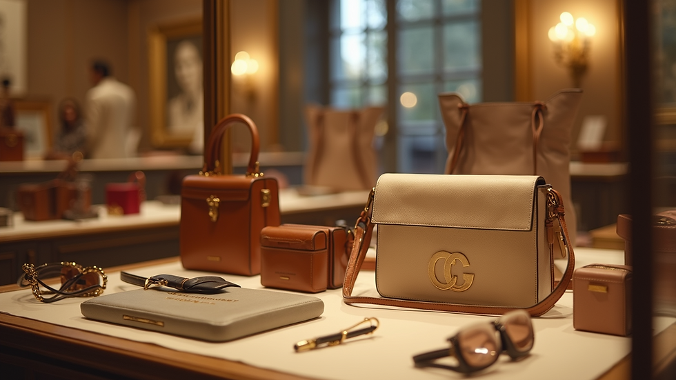 Close-up view of luxury products on display