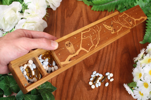Owl | 7 Day Pill Holder | Jumbo | Masterpiece Lasered Wood