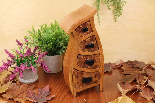 Cherry Tipsy Mini Wonky Wooden Jewelry Box | Masterpiece Laser