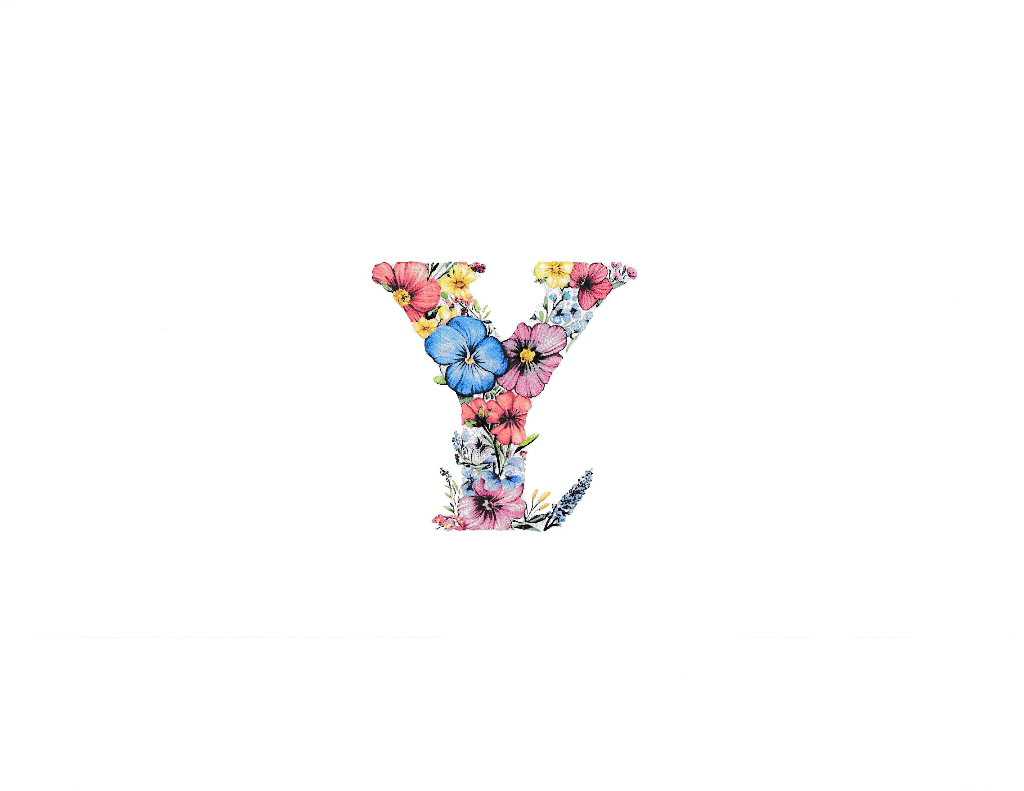 Blue Floral Monogram Art - 'X'