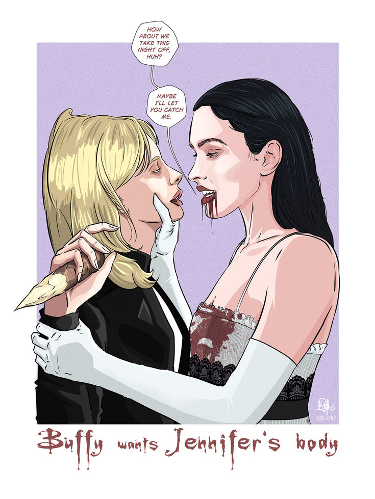 Buffy and Jennifer's Body crossover LGBT fanart 'kerissonlp'