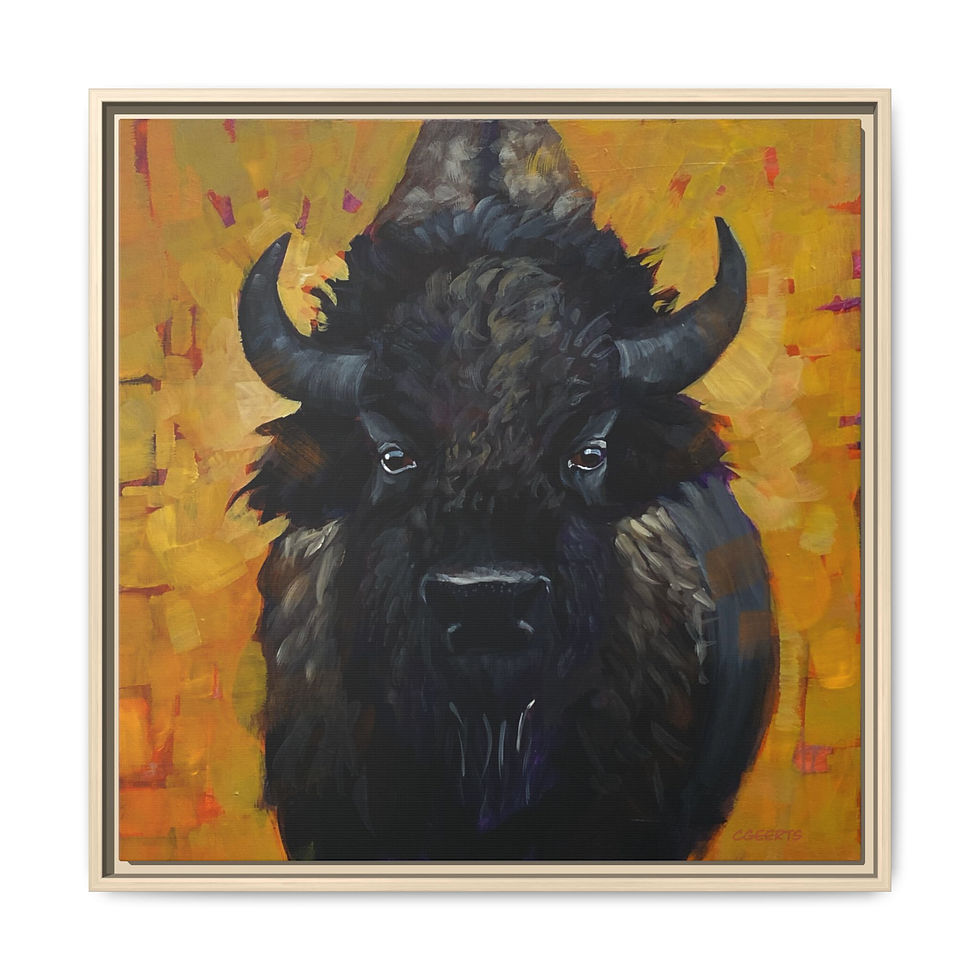 Thumbnail: Framed Bison Canvas Wall Art - "Indomitable" original print by Connie Geerts