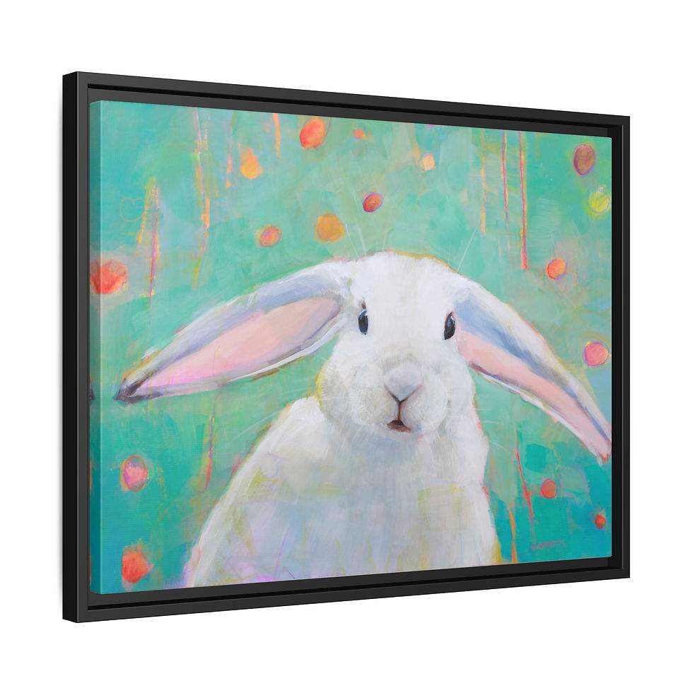 Thumbnail: Framed Bunny Canvas Art — Pastel and White Rabbit Wall Decor