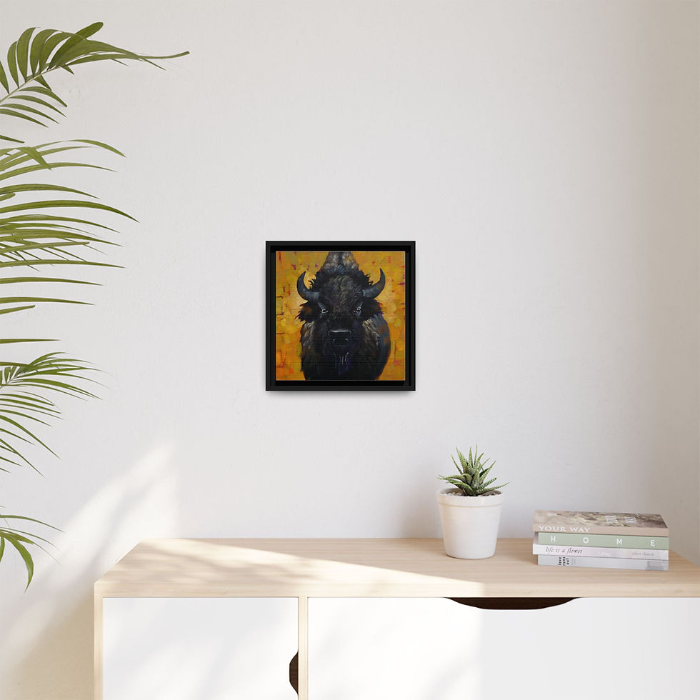 Thumbnail: Framed Bison Canvas Wall Art - "Indomitable" original print by Connie Geerts