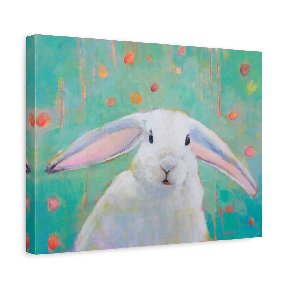 Thumbnail: White Bunny Canvas Wall Art – Whimsical Pastel Nursery Decor