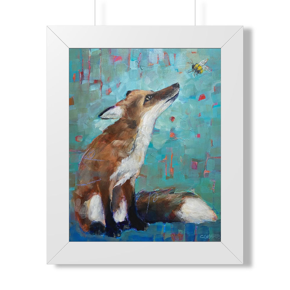 Thumbnail: Framed Fox Art Poster — Whimsical Fox and Bee Vertical Wall Art